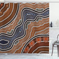 Ambesonne Art Shower Curtain, Aboriginal Culture Inspired Abstract Nature Scene Native Australian Illustration, Cloth Fabric Bathroom Decor Set with Hooks, 69" W x 70" L, Orange Brown