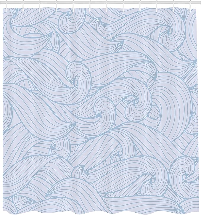 Ambesonne Ocean Shower Curtain, Abstract Pattern Waves and Cloud Fashion Modern Style Work of Art, Cloth Fabric Bathroom Decor Set with Hooks, 69" W x 75" L, Pale Blue