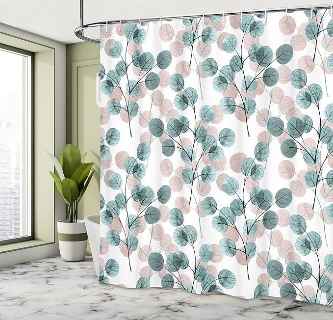 Ambesonne Nature Shower Curtain, Soft Colored Bay Leaf Watercolor Branches Growth Essence Image Print, Cloth Fabric Bathroom Decor Set with Hooks, 69" W x 75" L, Almond Green