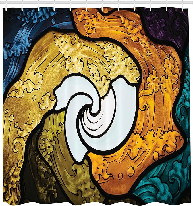 Ambesonne Trippy Shower Curtain, Pop Art Style Funky Unusual Stained Glass Window Thai Art Pattern Traditional Image, Cloth Fabric Bathroom Decor Set with Hooks, 69" W x 70" L, Multicolor