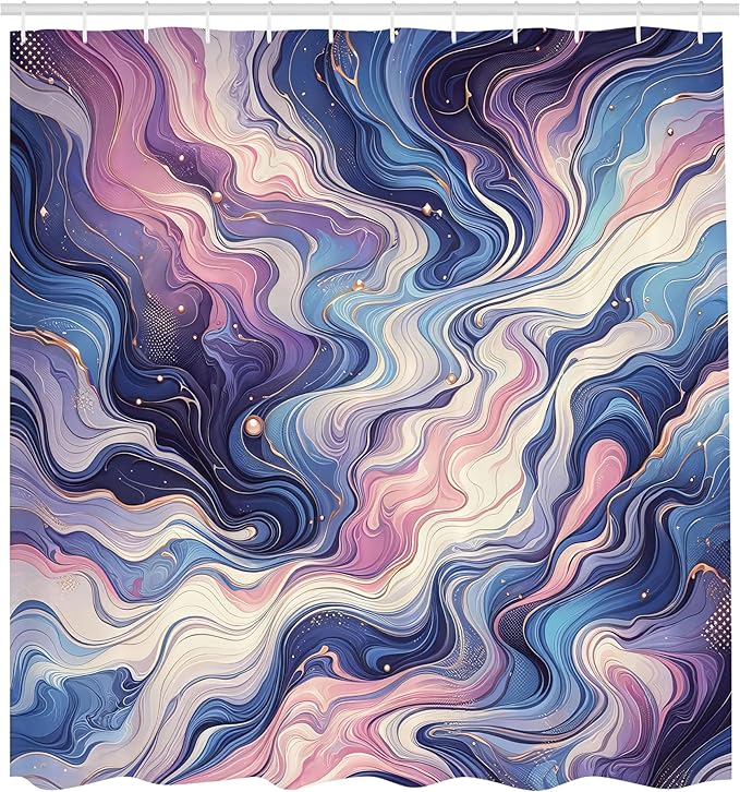 Ambesonne Purple Shower Curtain, Oil Paint Like Marble Print Warm Deep Tones Mystery of The Universe, Cloth Fabric Bathroom Decor Set with Hooks, 69" W x 70" L, Quartz Mustard Azure Blue