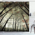 Ambesonne Nature Shower Curtain, Mystic Dark Forest Dead Trees, Cloth Fabric Bathroom Decor Set with Hooks, 69" W x 70" L, Green Khaki