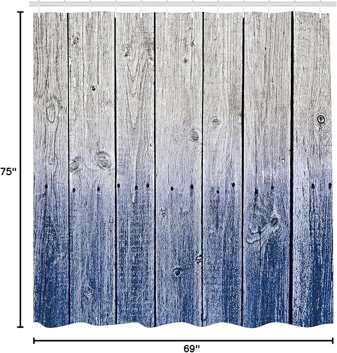 Ambesonne Rustic Shower Curtain, Wood Panels Background with Digital Tones Effect Country House Image, Cloth Fabric Bathroom Decor Set with Hooks, 69" W x 75" L, Cobalt Grey