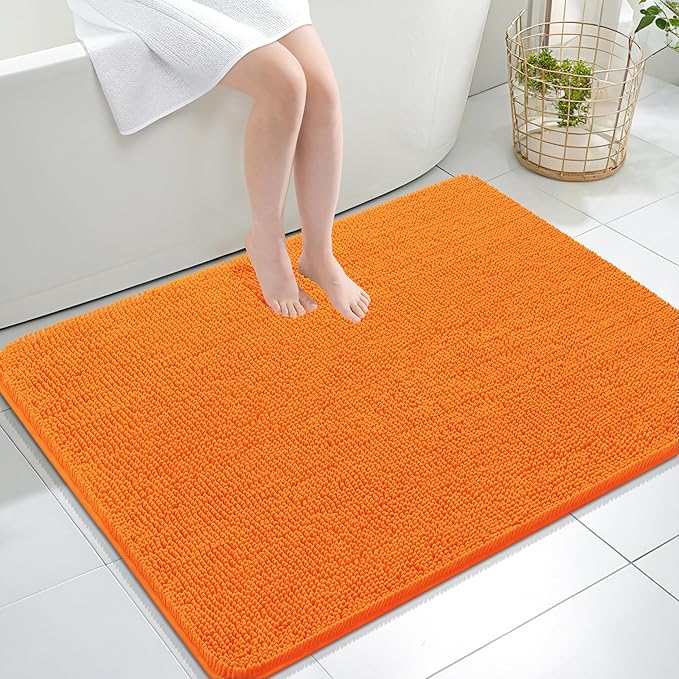 OLANLY Large Bathroom Rugs 44x32, Extra Soft Absorbent Chenille Bath Rugs, Rubber Backing Quick Dry, Machine Washable Bath Mats for Bathroom Floor, Tub and Shower, Home Decor Accessories, Orange