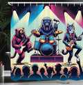 Ambesonne Rocker Animals Shower Curtain, Grizzly Bear Gorilla and Big Wild Cat Band Funny Stage Music Party, Cloth Fabric Bathroom Decor Set with Hooks, 69" W x 75" L, Fuchsia Blue Peach
