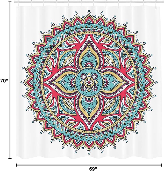 Ambesonne Mandala Shower Curtain, Round Pattern with Bohemian Floral Nature Theme Style Illustration, Cloth Fabric Bathroom Decor Set with Hooks, 69" W x 70" L, Pink Navy