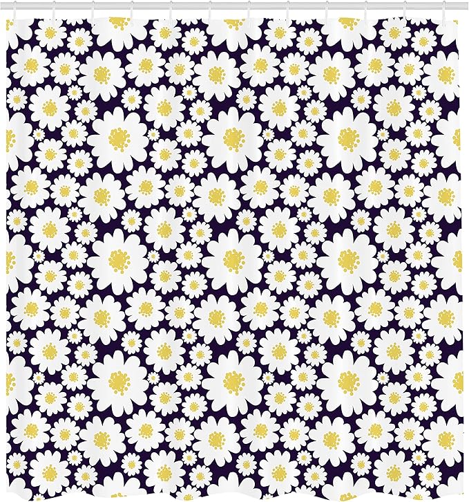 Ambesonne Floral Shower Curtain, Pastel Cartoon Like Flowers Daisies Spring Time Season Artwork Print, Cloth Fabric Bathroom Decor Set with Hooks, 69" W x 70" L, Dark Purple