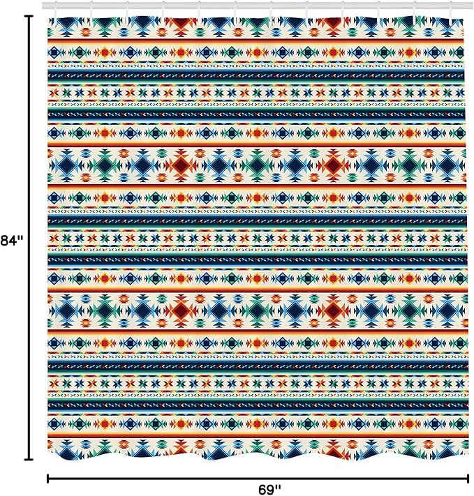 Ambesonne Abstract Shower Curtain, Tribal Abstract Seamless Aztec Geometrical Prehistoric Pattern, Cloth Fabric Bathroom Decor Set with Hooks, 69" W x 84" L, Blue White and Orange