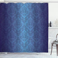 Ambesonne Navy Blue Shower Curtain, Antique Baroque Floral Swirling Patterns Victorian Vintage Retro Style, Cloth Fabric Bathroom Decor Set with Hooks, 69" W x 70" L, Dark Blue
