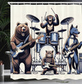 Ambesonne Musician Animals Shower Curtain, Humorous Band with Wolf Bear Cat and Monkey Rock Concert, Cloth Fabric Bathroom Decor Set with Hooks, 69" W x 84" L, Lavender Blue Brown White