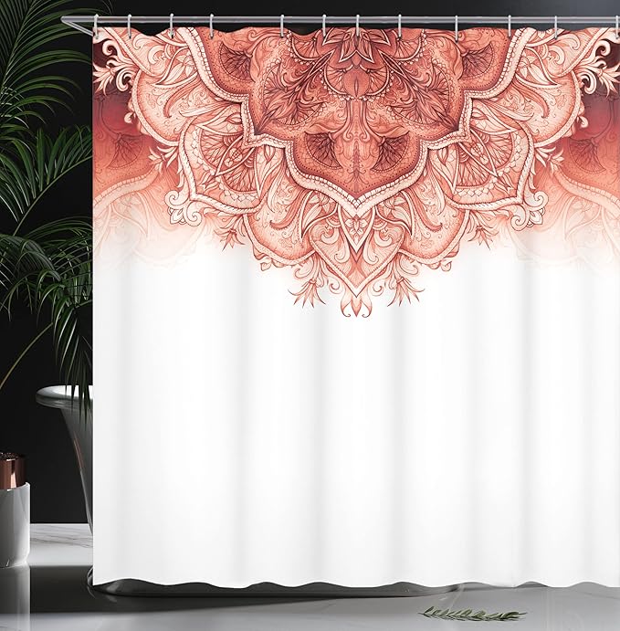 Ambesonne Moroccan Shower Curtain, Floral Art Vintage Style Eastern Architectural Elements Oriental Pattern, Cloth Fabric Bathroom Decor Set with Hooks, 69" W x 70" L, Burnt Sienna