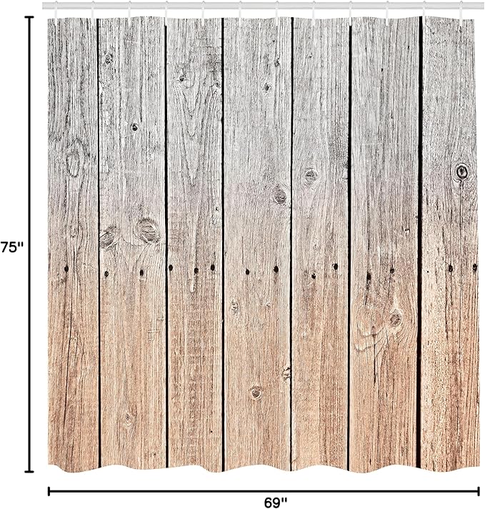 Ambesonne Rustic Shower Curtain, Wood Panels Background Digital Tones Effect Country House Art Image, Cloth Fabric Bathroom Decor Set with Hooks, 69" W x 75" L, Peach