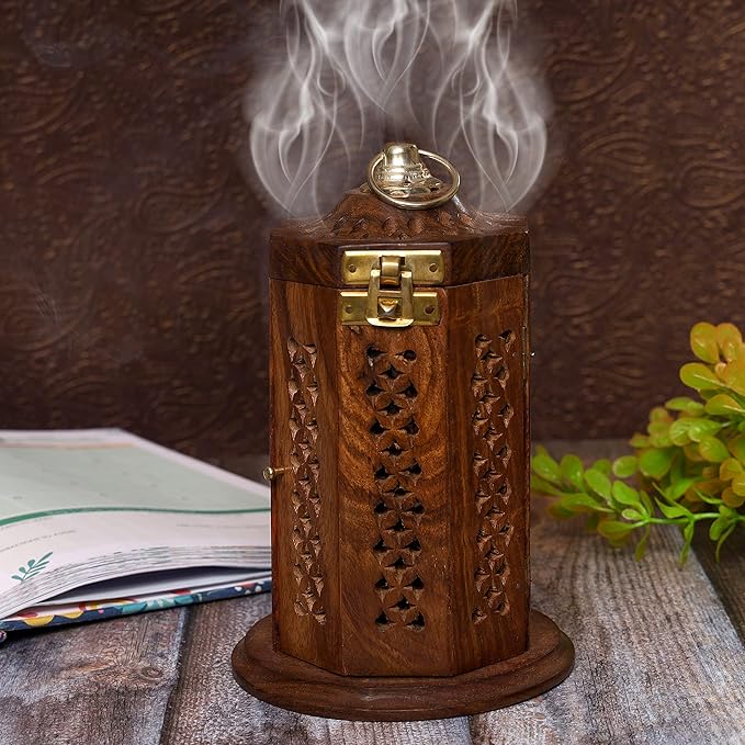 Bless-International Traditional-Handmade-Burner Wooden-Incense-Stick-Holder Ash-Catcher-Stand for-Aromatherapy-Meditation-Yoga (7 Inch Letter Box Wooden Charcoal/Cone)