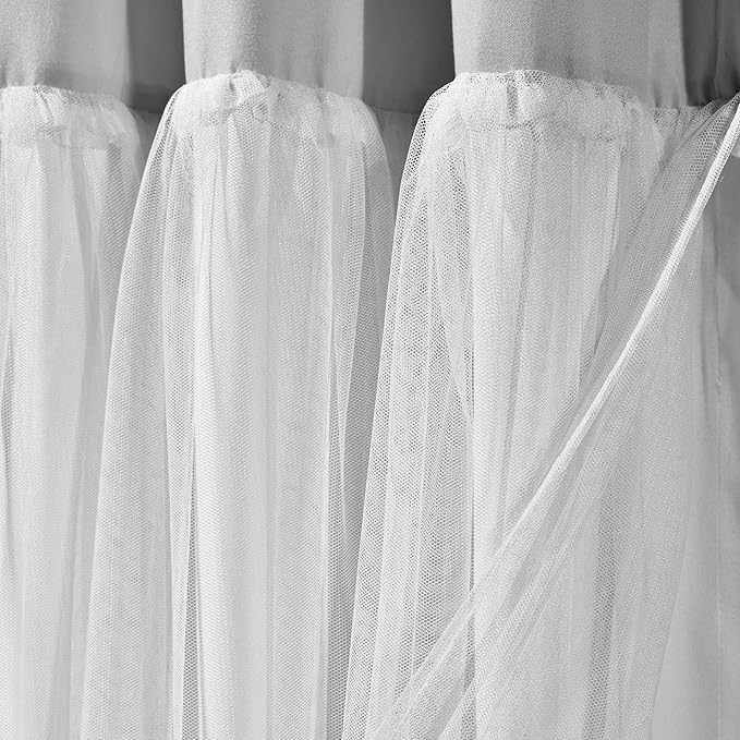 Lush Decor Tulle Skirt Colorblock Shower Curtain Single 72" W x 72" L Light Gray & White - Fabric Shower Curtains for Bathroom - Cute Bathroom Curtain