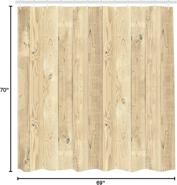 Ambesonne Rustic Shower Curtain, Picture of Smooth Oak Wood Texture in Old Fashion Retro Horizontal Nature Design, Cloth Fabric Bathroom Decor Set with Hooks, 69" W x 70" L, Pale Yellow