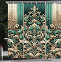 Ambesonne Damask Shower Curtain, Vintage Swirls and Curlicue Design Boho Nostalgic Oriental Influences, Cloth Fabric Bathroom Decor Set with Hooks, 69" W x 70" L, Teal Beige and Pale Brown