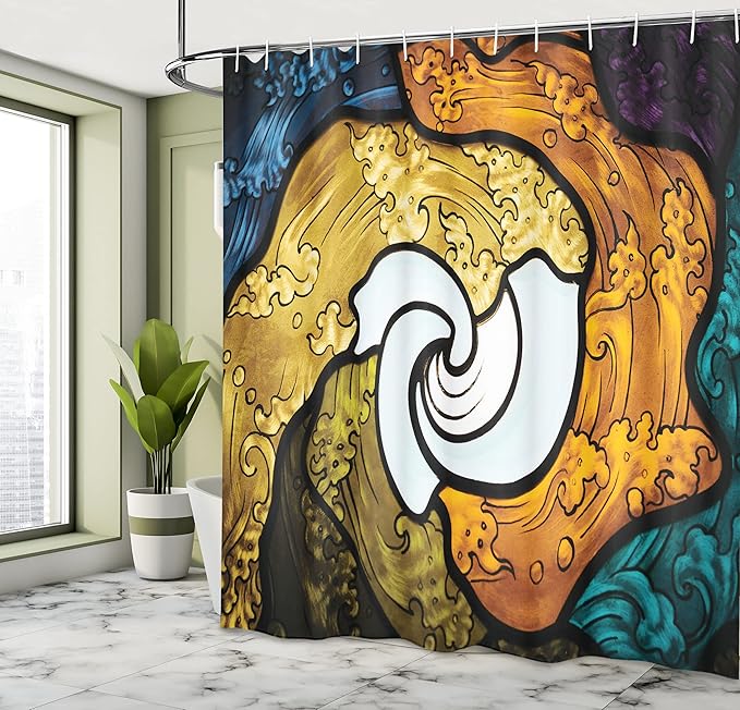 Ambesonne Trippy Shower Curtain, Pop Art Style Funky Unusual Stained Glass Window Thai Art Pattern Traditional Image, Cloth Fabric Bathroom Decor Set with Hooks, 69" W x 70" L, Multicolor