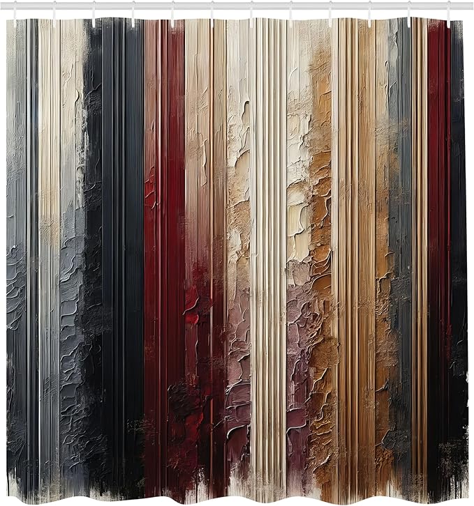Ambesonne Striped Shower Curtain, Abstract Modern Oil Paint of Vertical Brushstroke Dark Autumn Tones Print, Cloth Fabric Bathroom Decor Set with Hooks, 69" W x 75" L, Maroon Camel Grey