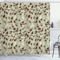 Ambesonne Leaf Shower Curtain, Pattern with Vines Leaves Nature Curvy Branches Plants Garden Floral Illustrated Art, Cloth Fabric Bathroom Decor Set with Hooks, 69" W x 75" L, Beige Brown