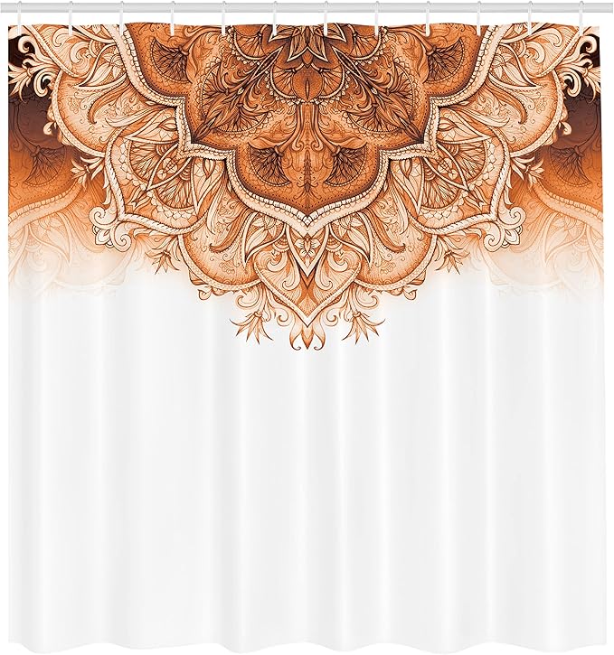 Ambesonne Moroccan Shower Curtain, Floral Art Vintage Style Eastern Architectural Elements Oriental Pattern, Cloth Fabric Bathroom Decor Set with Hooks, 69" W x 75" L, Burnt Orange