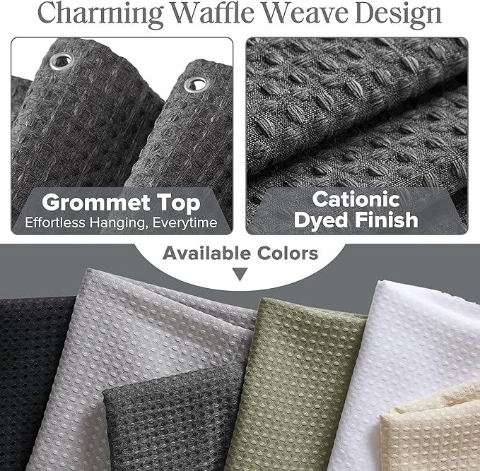 Madison Park Shower Curtain Waffle Weave, Cationic Dyed, Waffle Shower Curtain 3M Scotchgard Moisture Management, Farmhouse Long Shower Curtains for Bathroom, Long: 72x78 Charcoal