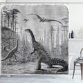 Ambesonne Fantasy Shower Curtain, Dinosaurs Dragons in an Araucaria Landscape Prehistorics on Earth Trex Illustration Print, Cloth Fabric Bathroom Decor Set with Hooks, 69" W x 70" L, Grey