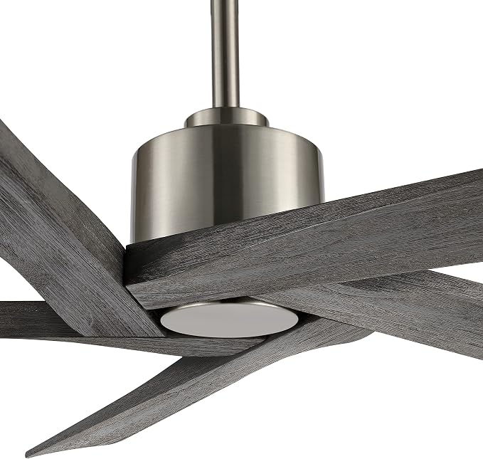 WINGBO 64 Inch DC Ceiling Fan without Lights, 5 Reversible Carved Solid Wood Blades, 6-Speed Noiseless DC Motor, Ceiling Fan No Light with Remote, Brushed Nickel Finish with Gray Blades, ETL Listed