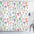 Ambesonne Jellyfish Shower Curtain, Colorful Seahorses Jellyfish and Seaweed Algae Fun Underwater Design Pattern, Cloth Fabric Bathroom Decor Set with Hooks, 69" W x 84" L, Green Pink
