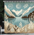 Ambesonne Lake Shower Curtain, Mountains Calm Nature Scenery Botanical Neutral Ornaments Illustration, Cloth Fabric Bathroom Decor Set with Hooks, 69" W x 75" L, Pale Teal Tan and Brown