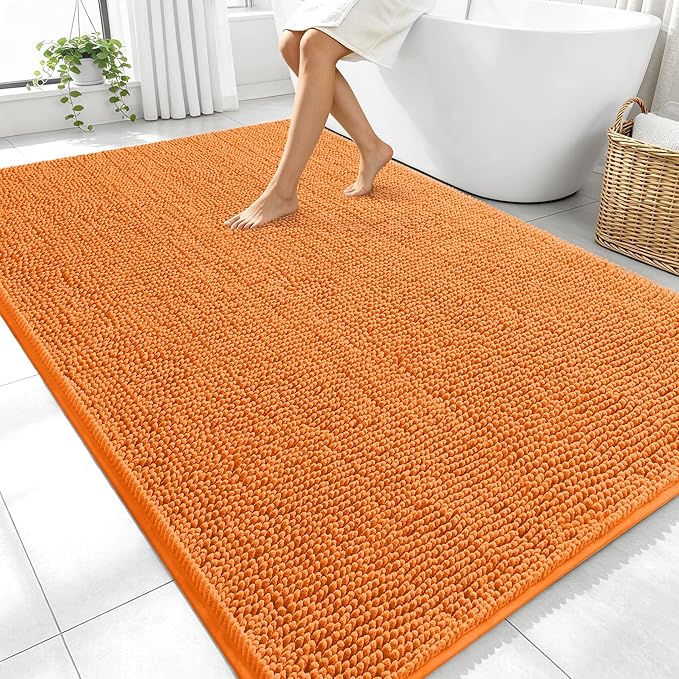 OLANLY Large Bathroom Rugs 70x46, Extra Soft Absorbent Chenille Bath Rugs, Rubber Backing Quick Dry, Machine Washable Bath Mats for Bathroom Floor, Tub and Shower, Home Decor Accessories, Orange