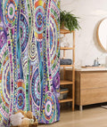 Ambesonne Floral Stall Shower Curtain, Geometric Mosaic Style Colorful Illustration Flower Pattern Ornamental Doodle Art, Fabric Bathroom Decor Set with Hooks, 36" W x 72" L, Purple Green