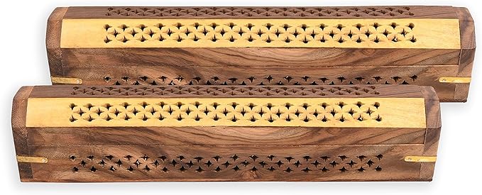 Incense Garden - Incense Stick Holder - Coffin Style - Wood Incense Stick Burner - Handcarved (Two Tone) (Pack of 2)