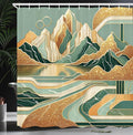 Ambesonne Mid Century Modern Boho Shower Curtain, Landscape Inspired Cloudy Mountains Geometric Shape, Cloth Fabric Bathroom Decor Set with Hooks, 69" W x 75" L, Amber Teal Burnt Orange