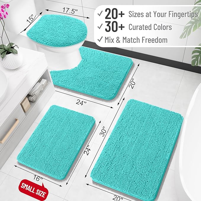OLANLY Large Bathroom Rugs 40x24, Extra Soft Absorbent Chenille Bath Rugs, Rubber Backing Quick Dry, Machine Washable Bath Mats for Bathroom Floor, Tub and Shower, Home Decor Accessories, Teal
