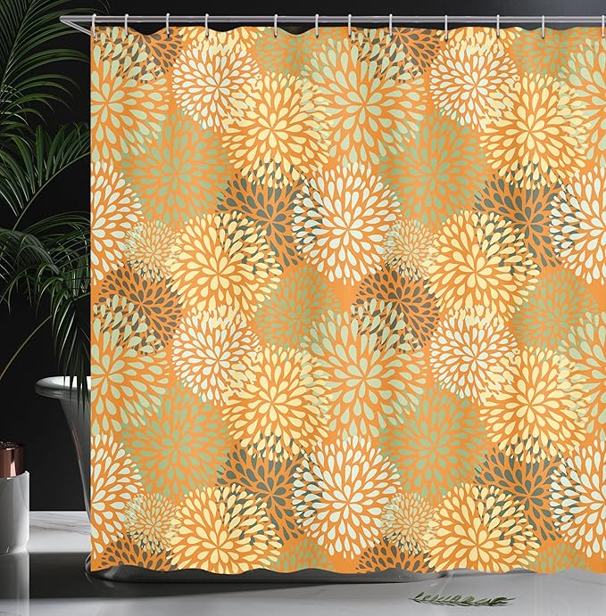Ambesonne Floral Shower Curtain, Modern Floral Ornate Petals Flourish Traditional Springtime Garden Leaves, Cloth Fabric Bathroom Decor Set with Hooks, 69" W x 70" L, Apricot
