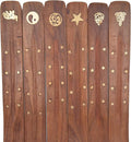 ® Wooden Incense Burner Flat Ash Catcher Assorted Designs with Brass Inlay (6)