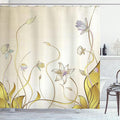 Ambesonne Abstract Shower Curtain, Flower Nature Theme Pattern Nice Lily Blossoms in Spring Pattern Print, Cloth Fabric Bathroom Decor Set with Hooks, 69" W x 70" L, Cream and Mustard