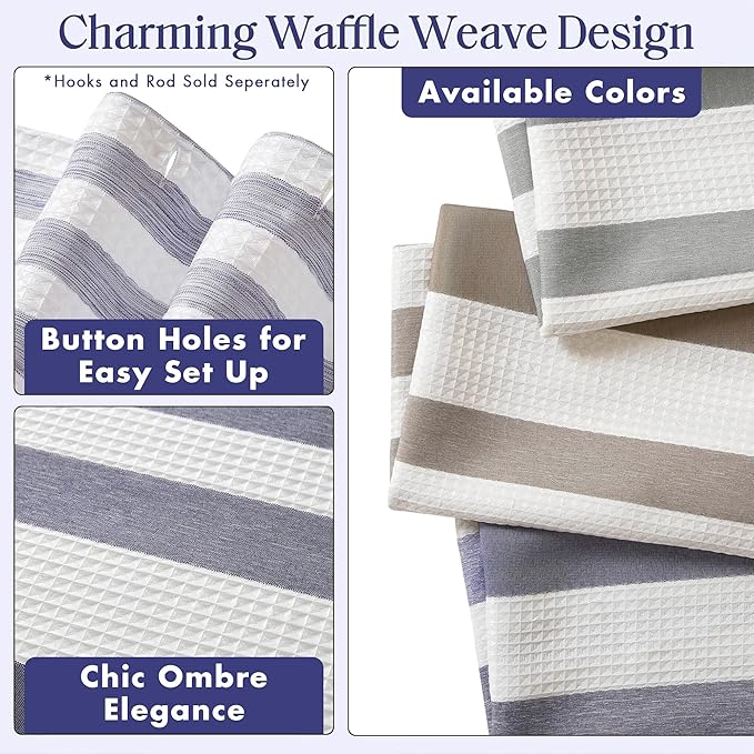 Madison Park Shower Curtain Spa Waffle Weave Wide Shower Curtain for Bathroom 3M Scotchgard Moisture Management, Spa Quality Modern Shower Curtains for Bathroom, Extra Width: 108"x72" Blue Ombre