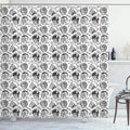 Ambesonne Manly Shower Curtain, Greyscale Pattern with Rider Skulls Bone Bikers Repair Shops Services Art, Cloth Fabric Bathroom Decor Set with Hooks, 69" W x 84" L, Charcoal Grey White