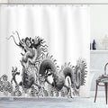 Ambesonne Dragon Shower Curtain, Traditional Chinese Dragon Symbolize Strength and Luck Powers Fantasy Graphic, Cloth Fabric Bathroom Decor Set with Hooks, 69" W x 70" L, White and Ink