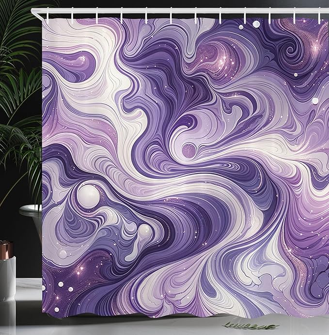 Ambesonne Purple Shower Curtain, Modern Swirling Marble Painting Print Pastel Monochromatic Tones, Cloth Fabric Bathroom Decor Set with Hooks, 69" W x 84" L, Quartz Pale Mauve and Lilac