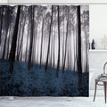 Ambesonne Forest Shower Curtain, Mystical Fantasy Woodland Under Heavy Fog Tall Trees Bushes Contrast Colors, Cloth Fabric Bathroom Decor Set with Hooks, 69" W x 84" L, Petrol Black