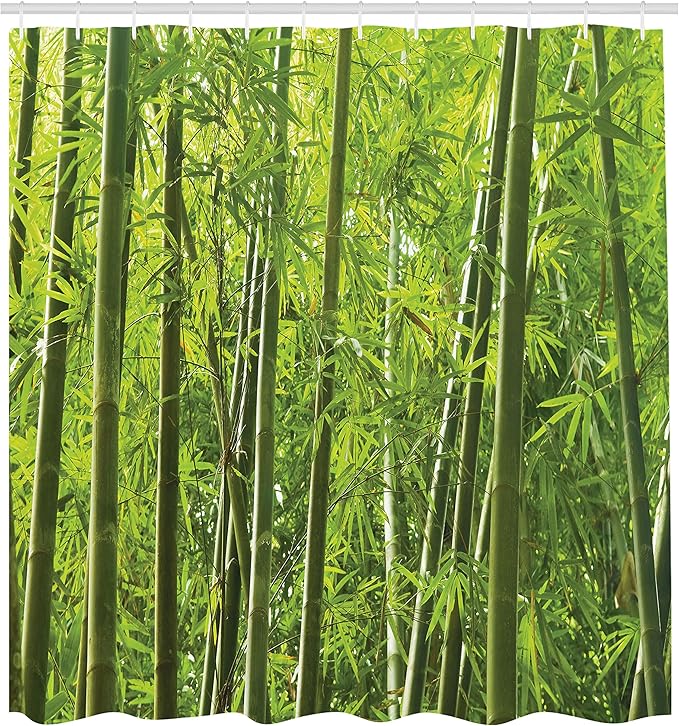 Ambesonne Bamboo Print Shower Curtain, Exotic Tropical Forest Fresh Color Nature Wild Trees and Leaves, Cloth Fabric Bathroom Decor Set with Hooks, 69" W x 70" L, Forest Green