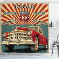 Ambesonne Americana Shower Curtain, Vintage Garage Repair Shop and Advertising of The Automobile Rustic Style Vehicle Nostalgic Retro Art, Cloth Fabric Bathroom Set with Hooks, 69" W x 70" L, Teal