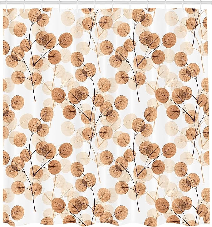 Ambesonne Nature Shower Curtain, Soft Colored Bay Leaf Watercolor Branches Growth Essence Image Print, Cloth Fabric Bathroom Decor Set with Hooks, 69" W x 75" L, Dark Peach