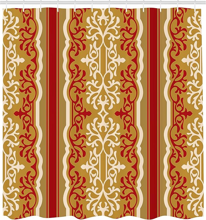 Ambesonne Orient Shower Curtain, Exotic Swirl Floral Ornament Branches Motif Orient Art Illustration, Cloth Fabric Bathroom Decor Set with Hooks, 69" W x 70" L, Pale Coffee Cream and Ruby