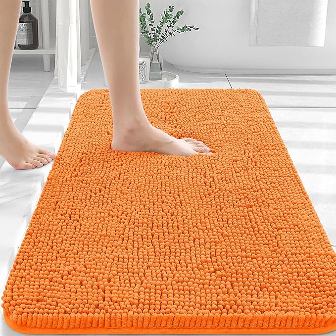 OLANLY Large Bathroom Rugs 50x30, Extra Soft Absorbent Chenille Bath Rugs, Rubber Backing Quick Dry, Machine Washable Bath Mats for Bathroom Floor, Tub and Shower, Home Decor Accessories, Orange