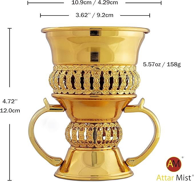 AM Regal Metal Incense Burner - Bakhoor Burner Mubkhara – Frankincense Resin Burner - Ideal for Yoga, Spa & Aromatherapy (Gold)
