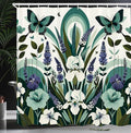Ambesonne Teal Shower Curtain, Curving Leaves and Floral Mirage with Iris Lavender Eucalyptus Butterfly, Cloth Fabric Bathroom Decor Set with Hooks, 69" W x 70" L, Seafoam Jade Green Ivory