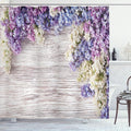 Ambesonne Rustic Shower Curtain, Lilac Flowers Bouquet on Wood Table Spring Nature Romance Love Theme, Cloth Fabric Bathroom Decor Set with Hooks, 69" W x 75" L, Lilac Violet Dark Taupe